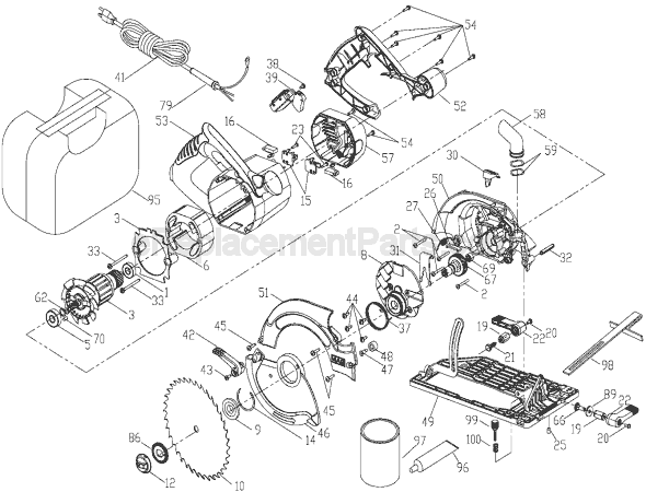 Page A Diagram and Parts List for 324MAGV Type 1 Porter Cable Circular Saw